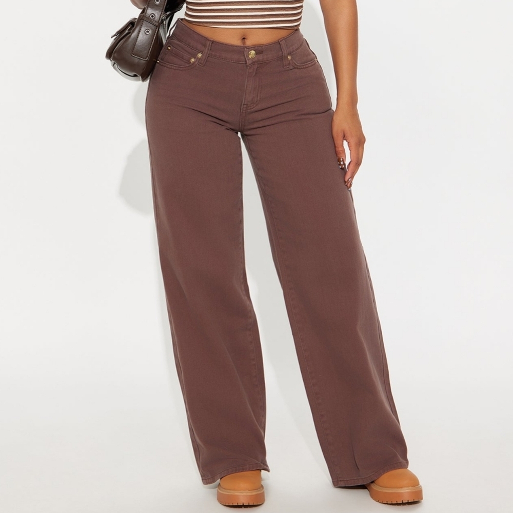 Fashion Nova Brown Low Rise Wide Leg Jean